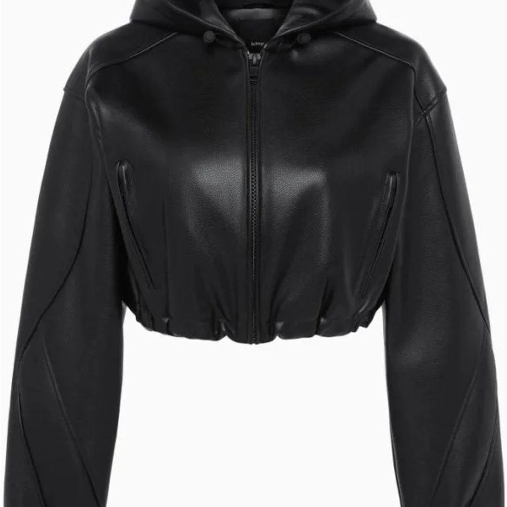 Khy Leather Black Hooded Jacket Small